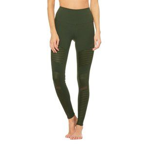 Alo High-Waist Moto Yoga Pants (Hunter Green Glossy Size XSmall)